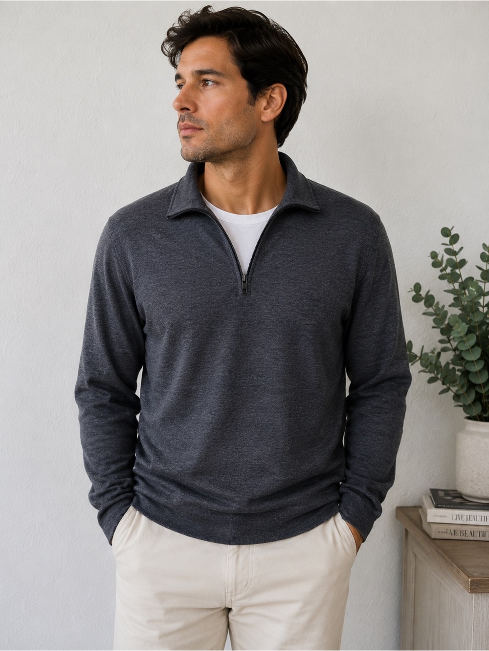 Top Drawer Men’s Merino Wool 1/4 Zip Sweater Gray Size Large